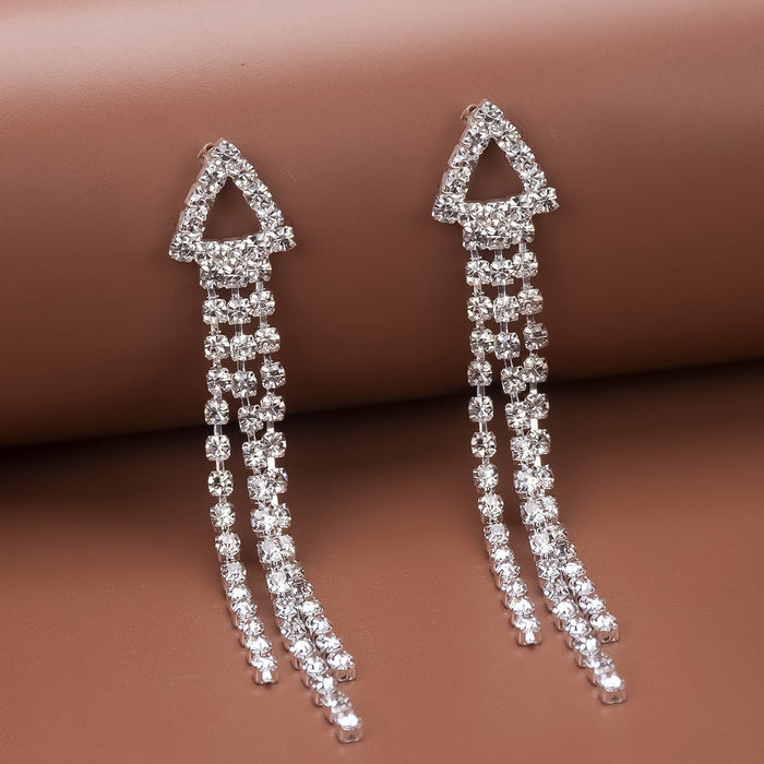 Wholesale alloy rhinestone tassel earrings JDC-ES-Bis004 Earrings 碧莎 silver Wholesale Jewelry JoyasDeChina Joyas De China