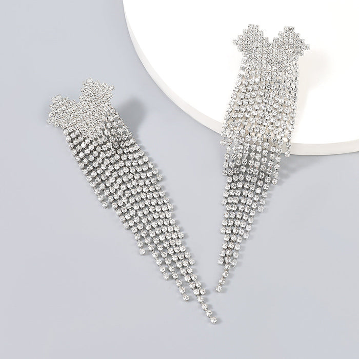 Wholesale alloy rhinestone tassel earrings JDC-ES-JL-016 Earrings ?鹄? silver Wholesale Jewelry JoyasDeChina Joyas De China