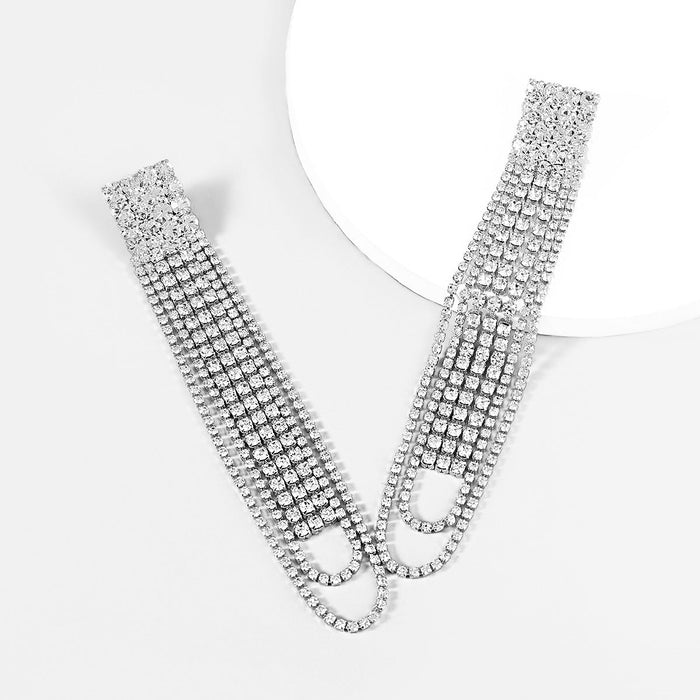 Wholesale alloy rhinestone tassel earrings JDC-ES-JL750 Earrings 氿乐 silver Wholesale Jewelry JoyasDeChina Joyas De China