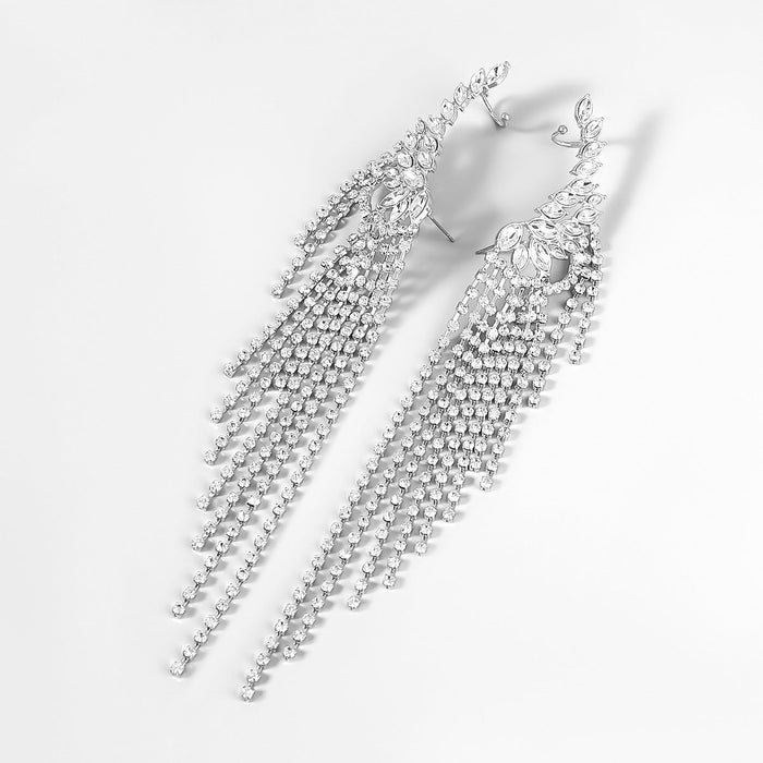 Wholesale Alloy Rhinestone Tassel Earrings JDC-ES-JL889 Earrings 氿乐 silver Wholesale Jewelry JoyasDeChina Joyas De China