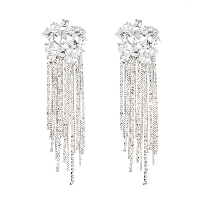 Wholesale Alloy Rhinestone Tassel Earrings JDC-ES-JL940 Earrings 氿乐 silver Wholesale Jewelry JoyasDeChina Joyas De China