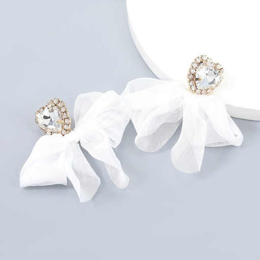 Wholesale alloy rhinestone white cloth bow earrings JDC-ES-JL614 Earrings JoyasDeChina Wholesale Jewelry JoyasDeChina Joyas De China