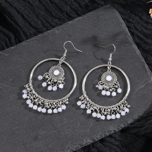 Bulk Jewelry Wholesale alloy round big ear rings with millet beads tassel earrings JDC-ES-KJ074 Wholesale factory from China YIWU China