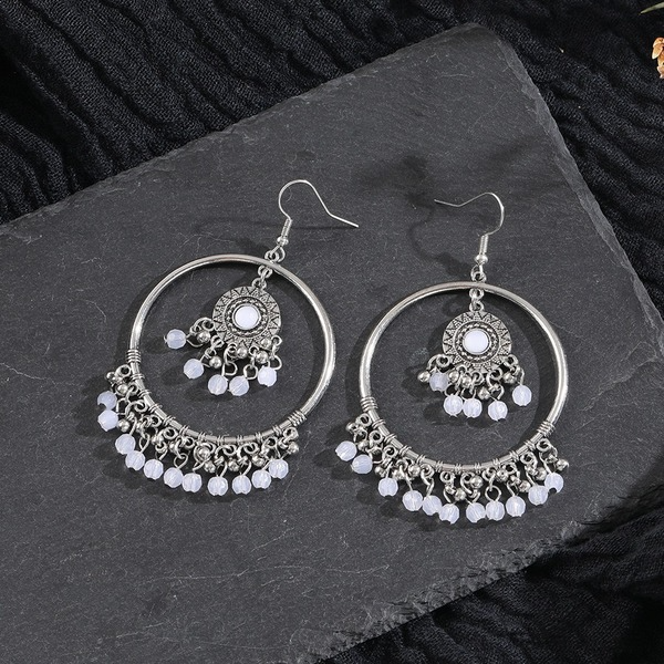Bulk Jewelry Wholesale alloy round big ear rings with millet beads tassel earrings JDC-ES-KJ074 Wholesale factory from China YIWU China