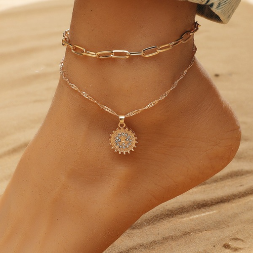 Bulk Jewelry Wholesale alloy round double anklet JDC-AS-A037 Wholesale factory from China YIWU China