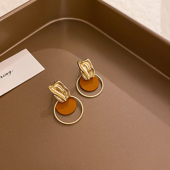Wholesale alloy round gold earrings JDC-ES-BY-104 Earrings 宝钰 brown Wholesale Jewelry JoyasDeChina Joyas De China