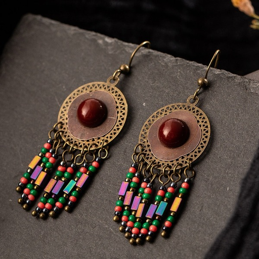 Bulk Jewelry Wholesale alloy round multi-color rice bead tassel earrings JDC-ES-KJ088 Wholesale factory from China YIWU China