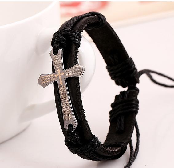 Bulk Jewelry Wholesale alloy scripture cross leather man bracelet JDC-MBT-PK033 Wholesale factory from China YIWU China