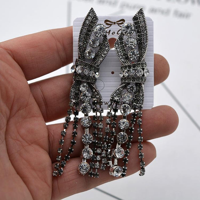 Bulk Jewelry Wholesale alloy set diamond bow tassel pendant earrings JDC-ES-GSNT006 Wholesale factory from China YIWU China