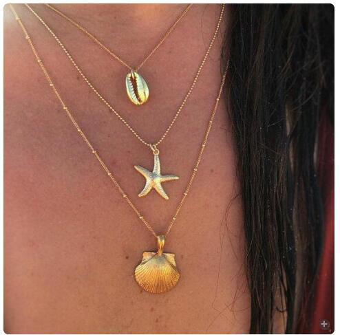 Wholesale alloy shell, starfish and scallop necklace JDC-NE-C167 NECKLACE 咏歌 gold Wholesale Jewelry JoyasDeChina Joyas De China