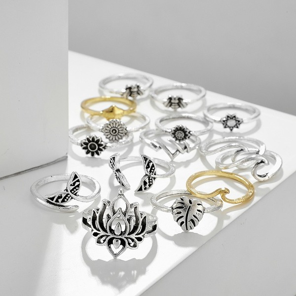 Bulk Jewelry Wholesale Alloy Silver Bee Lotus Fish Tail Sunflower 15 Piece Ring Set JDC-RS-C164 Wholesale factory from China YIWU China