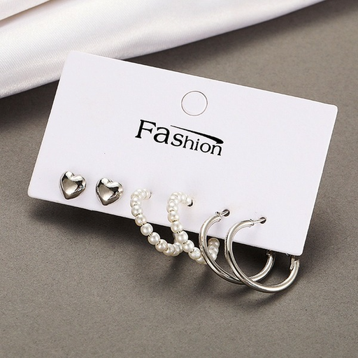 Wholesale alloy silver color earrings 3 pairs set JDC-ES-F602 Earrings JoyasDeChina Wholesale Jewelry JoyasDeChina Joyas De China