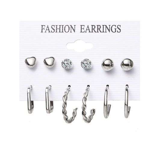 Wholesale alloy silver color earrings 6 pairs set JDC-ES-F600 Earrings JoyasDeChina Wholesale Jewelry JoyasDeChina Joyas De China