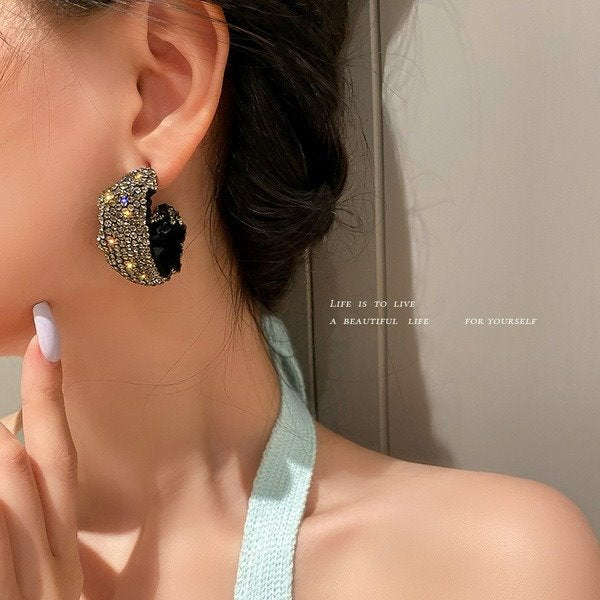 Wholesale alloy silver diamond C-shaped Earrings JDC-ES-BY-066 Earrings 宝钰 Wholesale Jewelry JoyasDeChina Joyas De China