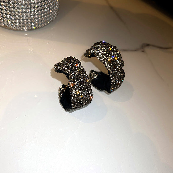 Wholesale alloy silver diamond C-shaped Earrings JDC-ES-BY-066 Earrings 宝钰 black Wholesale Jewelry JoyasDeChina Joyas De China