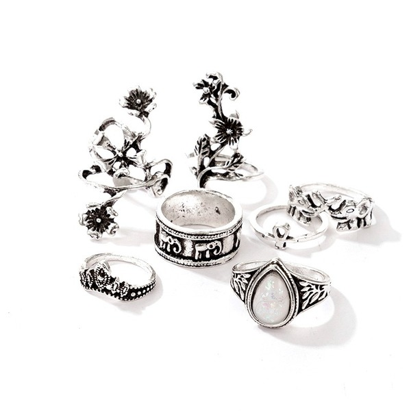 Bulk Jewelry Wholesale Alloy Silver Ethnic Flower Diamond Elephant Ring JDC-RS-C144 Wholesale factory from China YIWU China