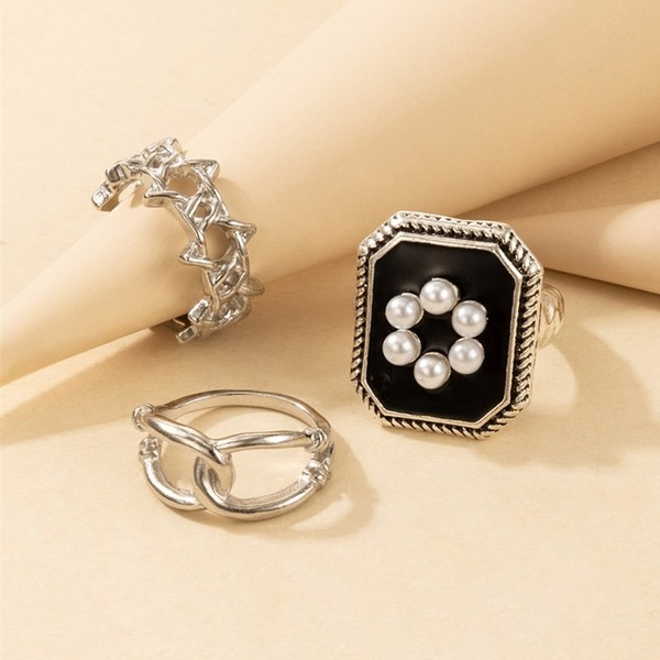 Bulk Jewelry Wholesale Alloy Silver Fashion Retro Pearl Flower Square Ring JDC-RS-C178 Wholesale factory from China YIWU China