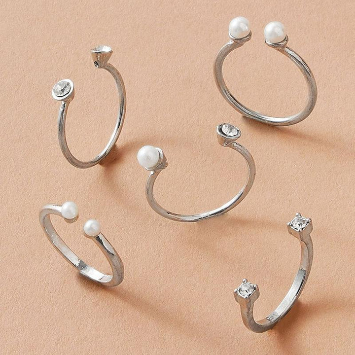 Bulk Jewelry Wholesale Alloy Silver Ins Wind Pearl Inlaid Diamond Opening Adjustable Ring JDC-RS-C148 Wholesale factory from China YIWU China