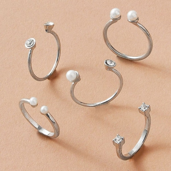 Bulk Jewelry Wholesale Alloy Silver Ins Wind Pearl Inlaid Diamond Opening Adjustable Ring JDC-RS-C148 Wholesale factory from China YIWU China