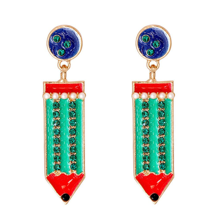 Wholesale alloy simple and creative color pencil funny Earrings fresh and versatile Earrings JDC-ES-JJ321 Earrings JoyasDeChina green red Wholesale Jewelry JoyasDeChina Joyas De China