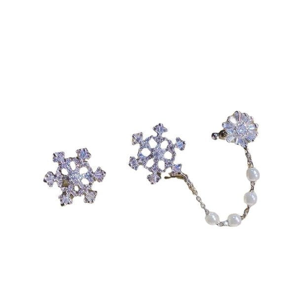 Wholesale alloy snowflake pearl ear clip integrated earrings JDC-ES-XuF025 Earrings 旭帆 Wholesale Jewelry JoyasDeChina Joyas De China