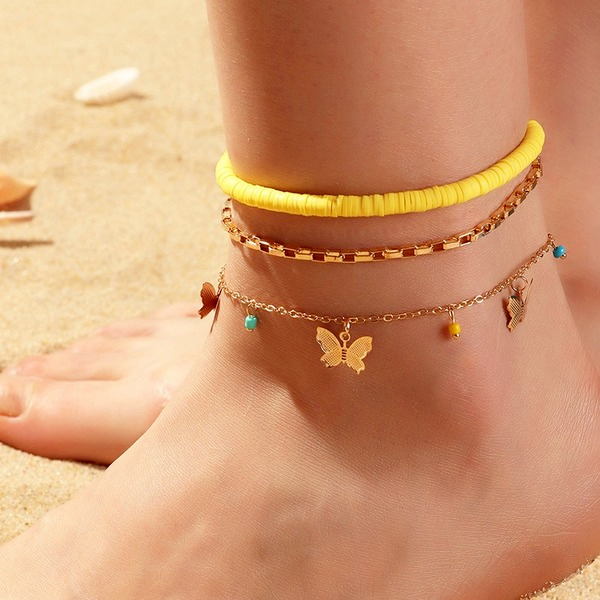 Bulk Jewelry Wholesale alloy soft pottery butterfly beads anklet  JDC-AS-e070 Wholesale factory from China YIWU China