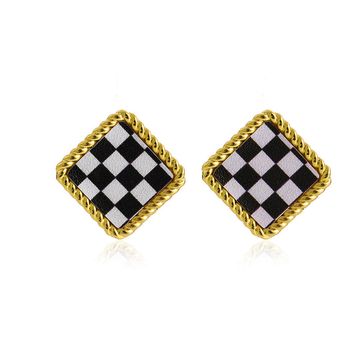 Wholesale Alloy Square Checkerboard Earrings JDC-ES-A067 Earrings 妙雅 G-607 Wholesale Jewelry JoyasDeChina Joyas De China