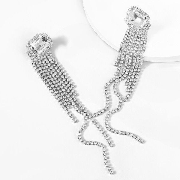 Wholesale Alloy Square Glass Diamond Tassel Earrings JDC-ES-JL-003 Earrings ?鹄? Wholesale Jewelry JoyasDeChina Joyas De China
