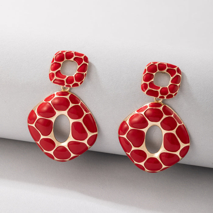 Wholesale alloy square leopard geometric earrings JDC-ES-C460 Earrings 咏歌 20373-gold red Wholesale Jewelry JoyasDeChina Joyas De China