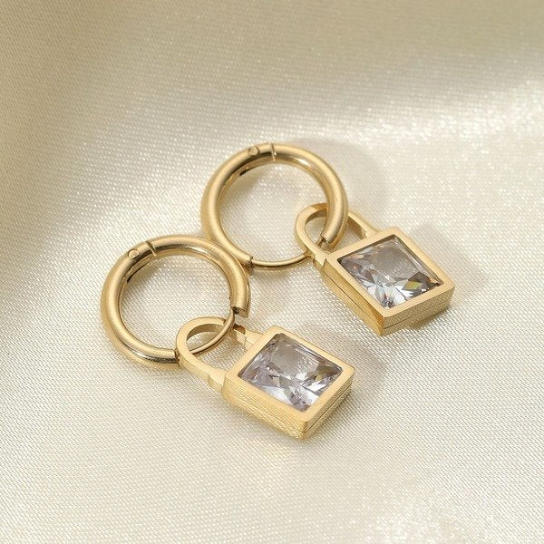 Wholesale alloy square zircon lock earrings JDC-ES-JD332 Earrings 杰鼎 Wholesale Jewelry JoyasDeChina Joyas De China
