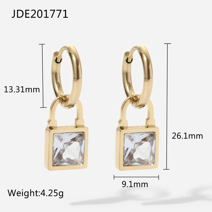 Wholesale alloy square zircon lock earrings JDC-ES-JD332 Earrings 杰鼎 JDE201771 Wholesale Jewelry JoyasDeChina Joyas De China