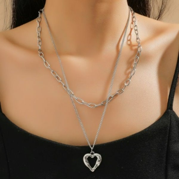 Wholesale alloy stacking double layer necklace JDC-NE-MiMeng004 NECKLACE 米萌 4 Wholesale Jewelry JoyasDeChina Joyas De China