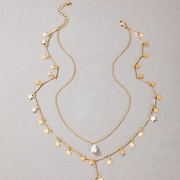 Wholesale alloy star disc double layer necklace with tassel JDC-NE-C173 NECKLACE 咏歌 Wholesale Jewelry JoyasDeChina Joyas De China