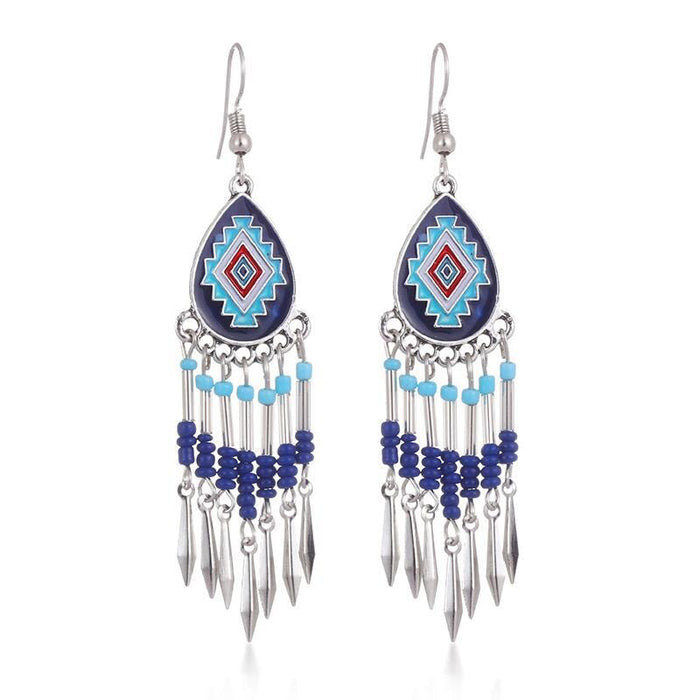 Wholesale Alloy Tassel Bead Earrings JDC-ES-Daiq020 Earrings 黛茜 E1816-1 blue Wholesale Jewelry JoyasDeChina Joyas De China