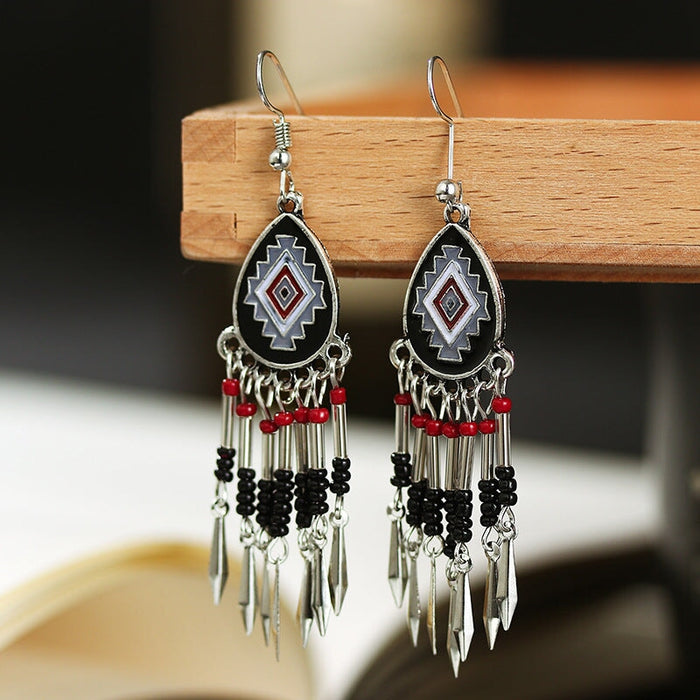 Wholesale Alloy Tassel Bead Earrings JDC-ES-Daiq020 Earrings 黛茜 E1816-2 black Wholesale Jewelry JoyasDeChina Joyas De China
