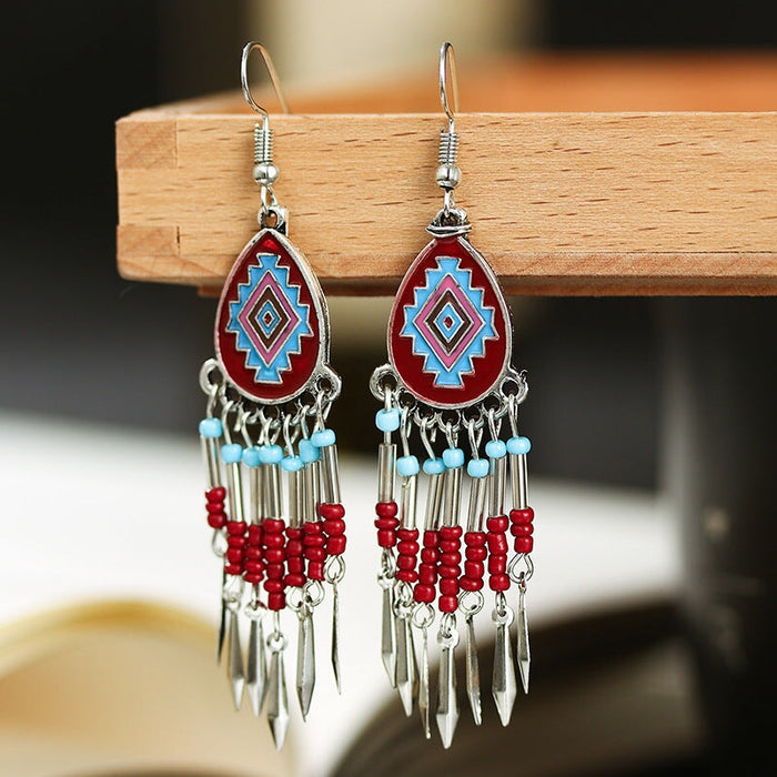 Wholesale Alloy Tassel Bead Earrings JDC-ES-Daiq020 Earrings 黛茜 E1816-4 red Wholesale Jewelry JoyasDeChina Joyas De China
