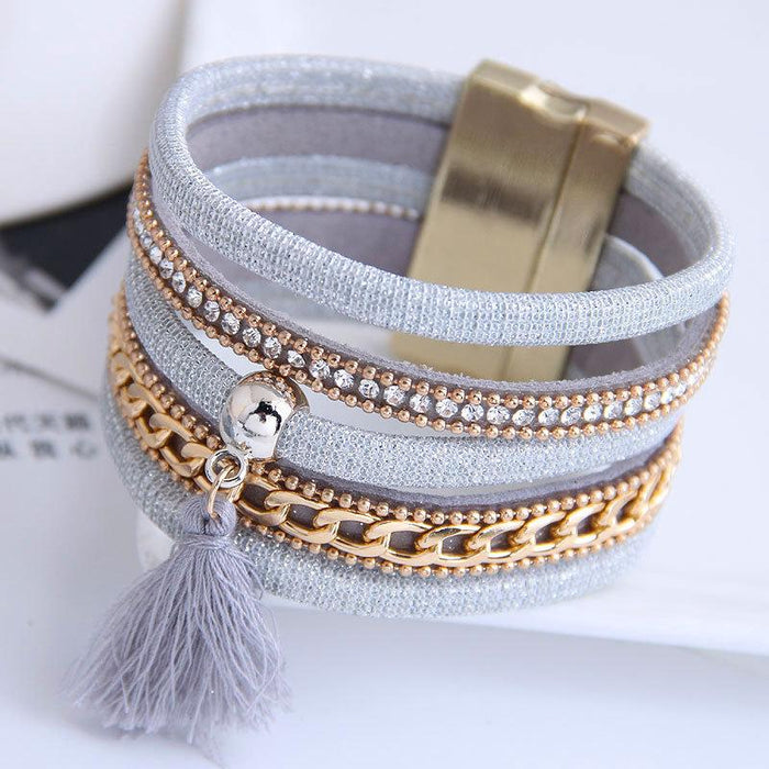 Bulk Jewelry Wholesale alloy tassel leather magnet buckle wide temperament bracelet JDC-BT-wy041 Wholesale factory from China YIWU China