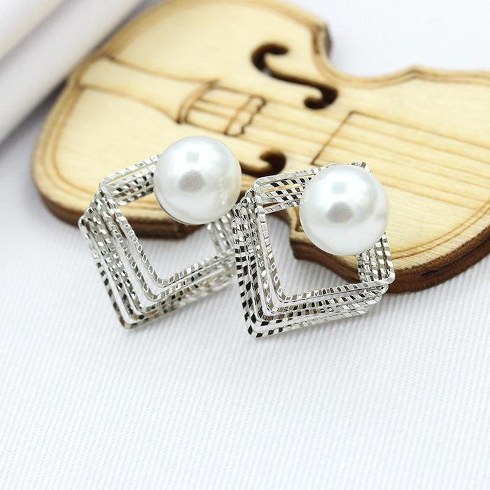 Wholesale alloy three-dimensional multilayer hollow square pearl earrings JDC-ES-MH007 Earrings JoyasDeChina Silver 0404 Wholesale Jewelry JoyasDeChina Joyas De China