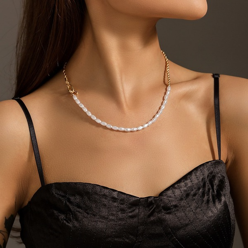 Bulk Jewelry Wholesale alloy twist imitation baroque pearl Necklaces JDC-NE-NM007 Wholesale factory from China YIWU China
