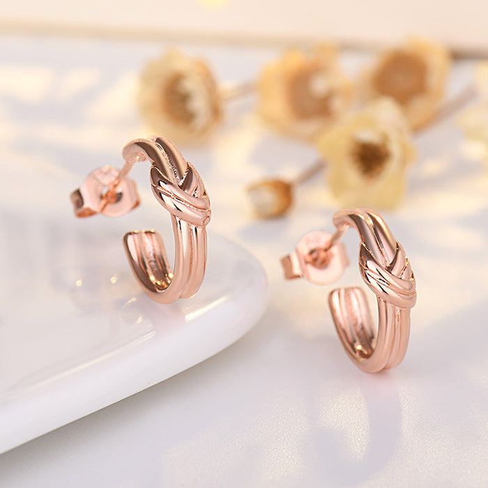 Wholesale alloy twisted geometric stud earrings JDC-ES-QLX046 Earrings 巧兰轩 rose gold Wholesale Jewelry JoyasDeChina Joyas De China
