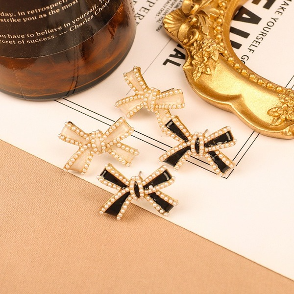 Wholesale alloy white bow earrings JDC-ES-LSY033 Earrings JoyasDeChina Wholesale Jewelry JoyasDeChina Joyas De China