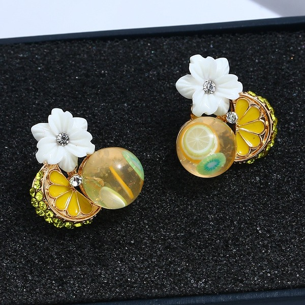 Wholesale alloy white flower lemon diamond earrings JDC-ES-KQ051 Earrings JoyasDeChina Wholesale Jewelry JoyasDeChina Joyas De China