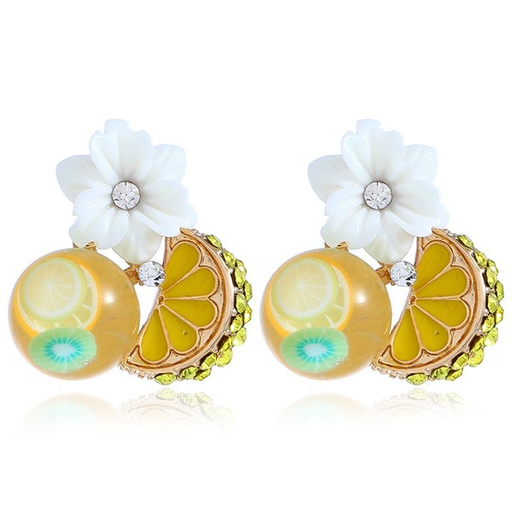 Wholesale alloy white flower lemon diamond earrings JDC-ES-KQ051 Earrings JoyasDeChina Wholesale Jewelry JoyasDeChina Joyas De China