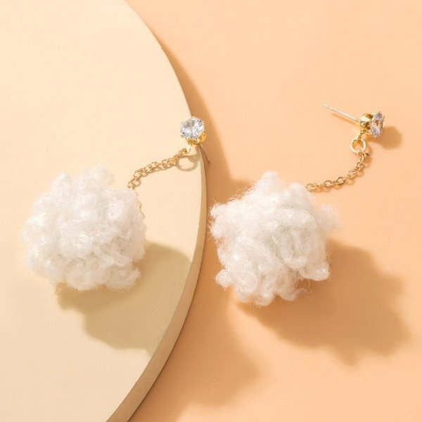 Wholesale alloy white plush ball earrings JDC-ES-C423 Earrings 咏歌 Wholesale Jewelry JoyasDeChina Joyas De China