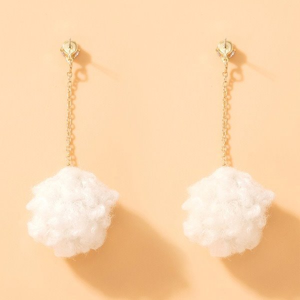 Wholesale alloy white plush ball earrings JDC-ES-C423 Earrings 咏歌 Wholesale Jewelry JoyasDeChina Joyas De China