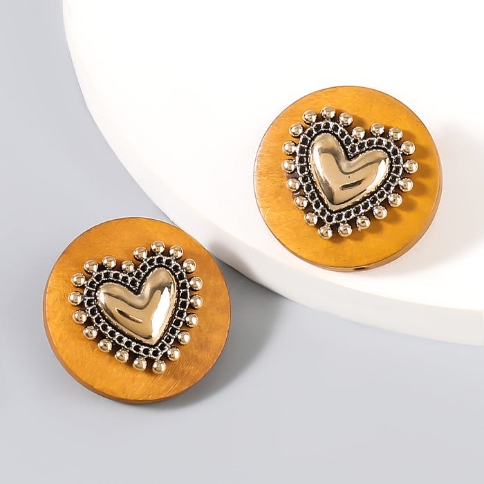 Wholesale alloy wood love heart round earrings JDC-ES-JL779 Earrings 氿乐 brown Wholesale Jewelry JoyasDeChina Joyas De China
