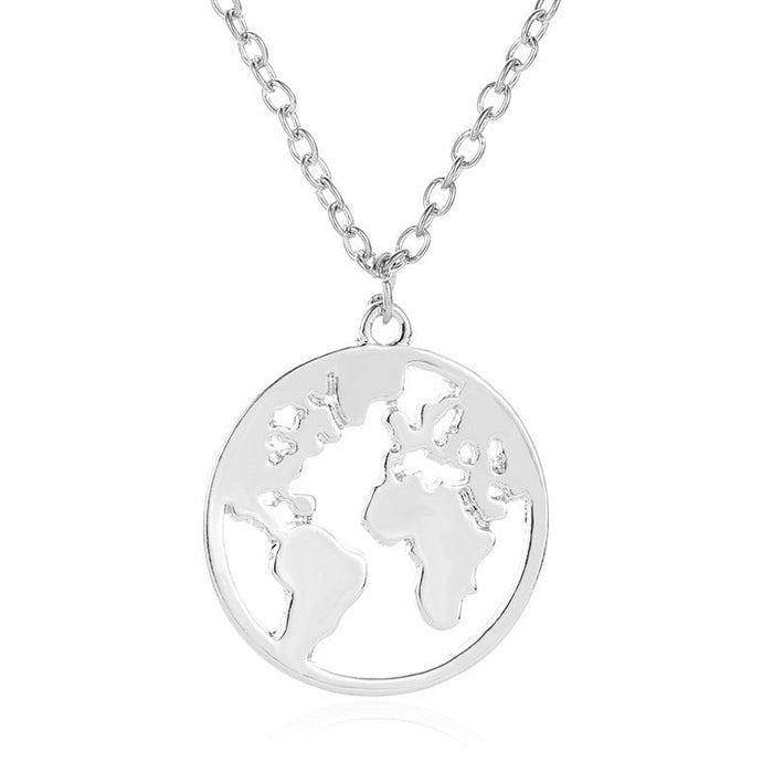 Wholesale Alloy world map Necklace JDC-NE-E315 NECKLACE 奈珠 silver Wholesale Jewelry JoyasDeChina Joyas De China