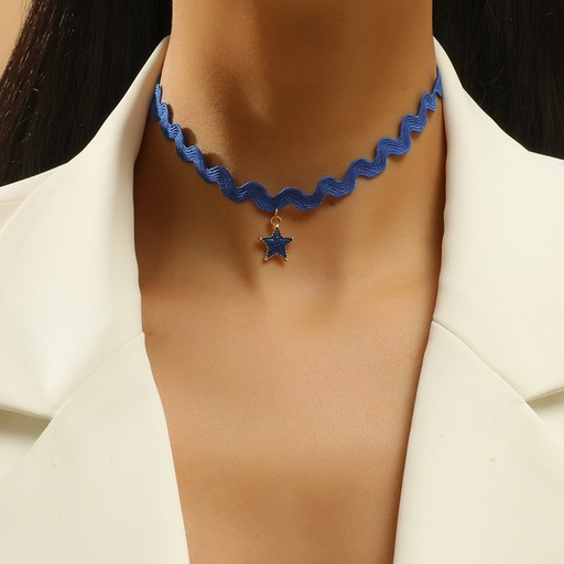 Bulk Jewelry Wholesale alloy woven blue star wave necklaces JDC-NE-A367 Wholesale factory from China YIWU China
