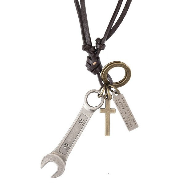 Bulk Jewelry Wholesale alloy wrench leather man necklaces JDC-MNE-PK009 Wholesale factory from China YIWU China