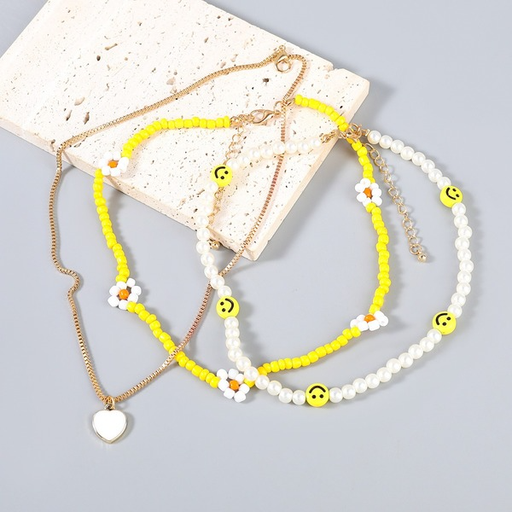 Wholesale alloy yellow resin imitation pearl love pendant necklaces JDC-NE-JL166 necklaces JoyasDeChina Wholesale Jewelry JoyasDeChina Joyas De China